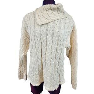 Vintage Clifford Willis Ivory Cable Knit Asymmetric Cowl Neck Sweater Size Small